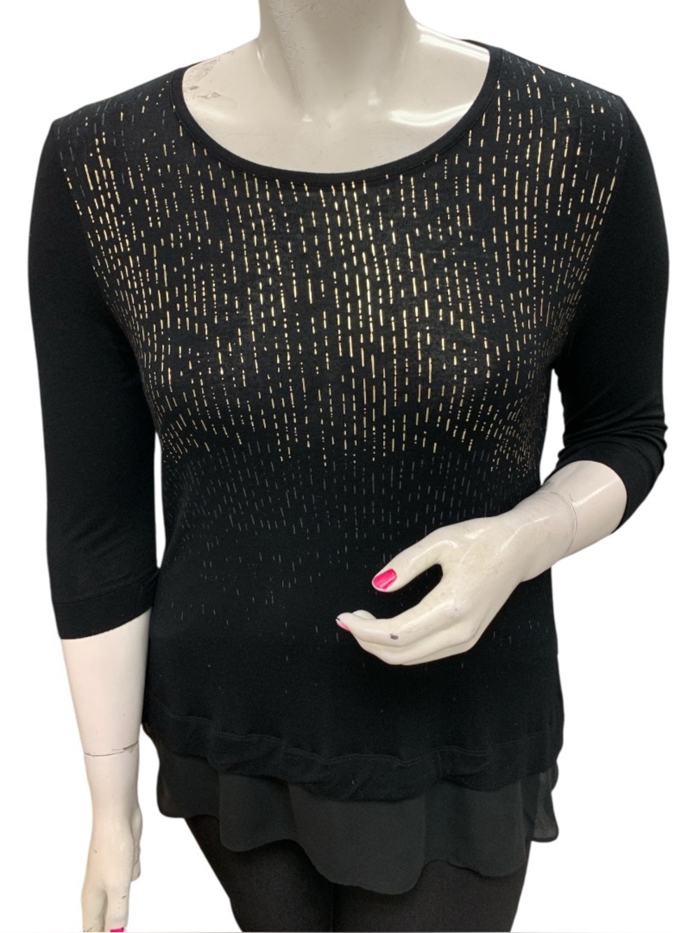 Apt.9 Black Metallic Accent Layered-Hem Top Size L